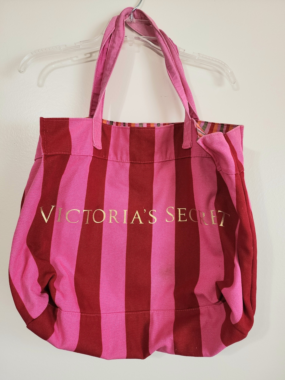Victoria's Secret Pink and Red Striped Canvas Tote